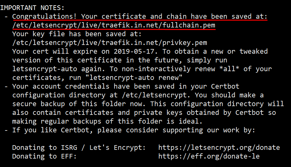 Fetched Lets Encrypt Certificate Successfully