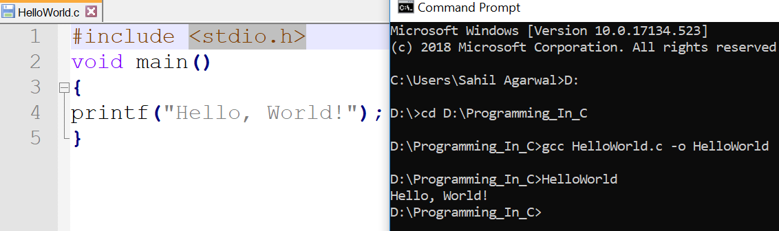 Hello World C Compile Run