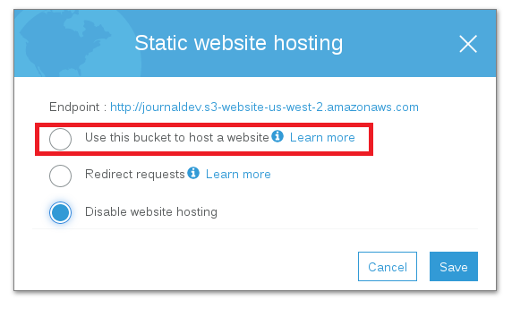 Static Web Hosting Select Options
