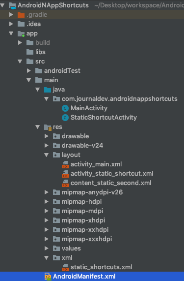 Android N App Shortcuts Project