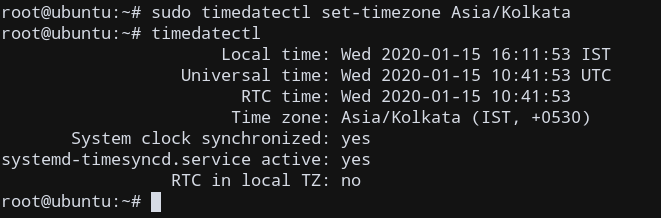 Ubuntu Change Timezone Successful