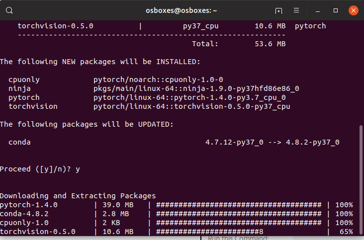 Pytorch installation in Ubuntu Progress