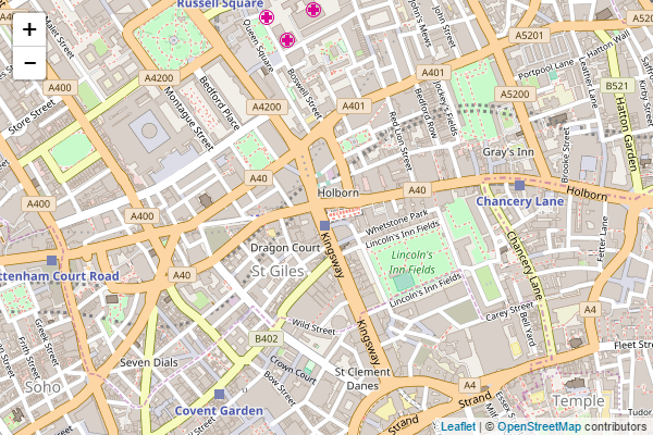 以Holborn地铁站为中心的伦敦2D地图