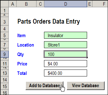 Excel data entry form