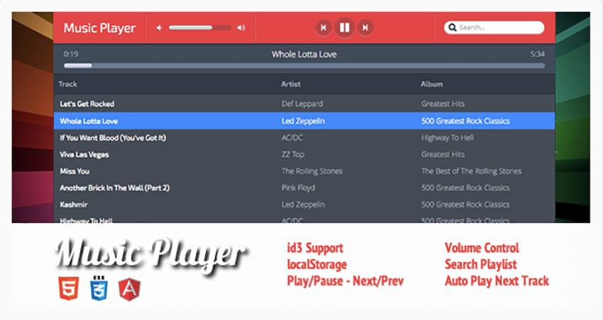 HTML5 AngularJS Music Player