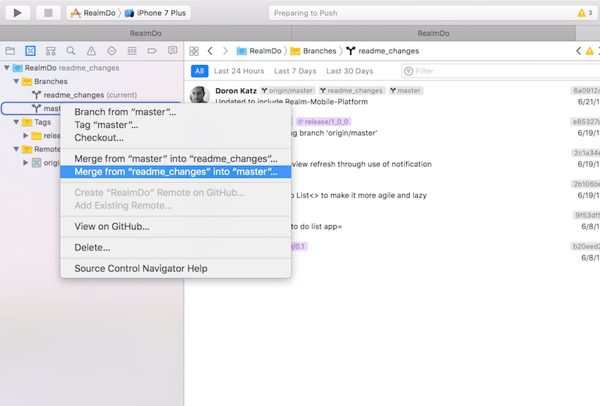 将提交合并到母版中