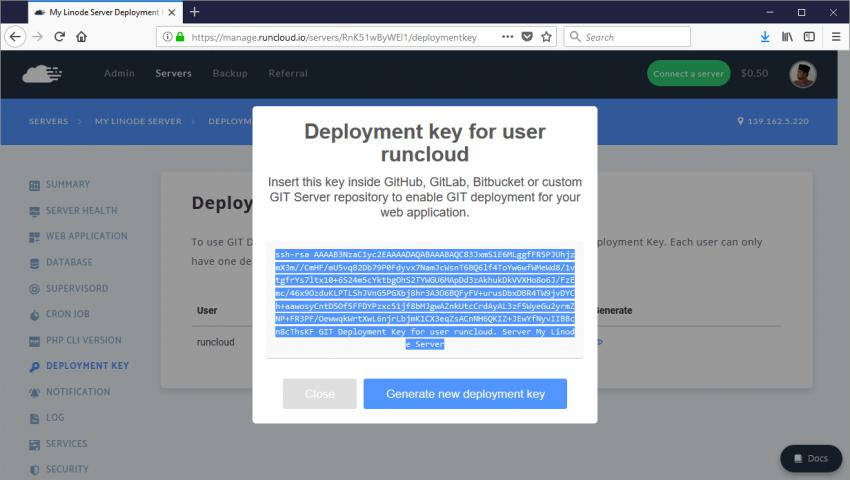 runcloud用户部署密钥