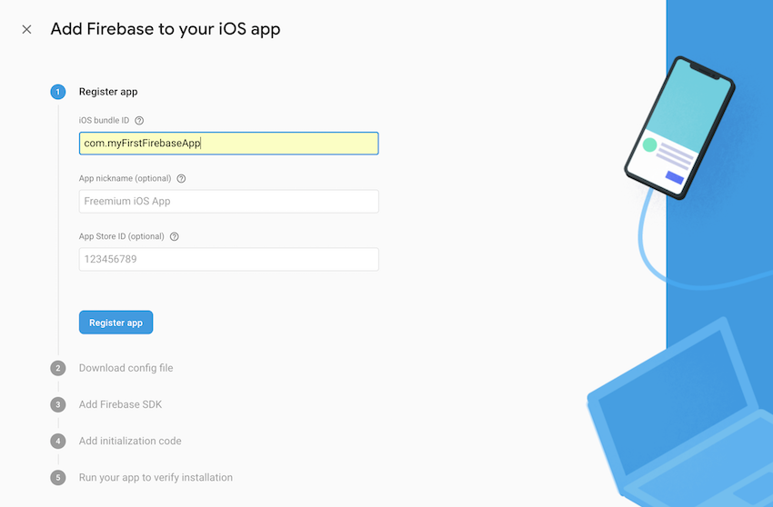 将Firebase添加到iOS App注册应用