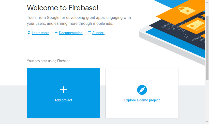 Firebase控制台的欢迎屏幕