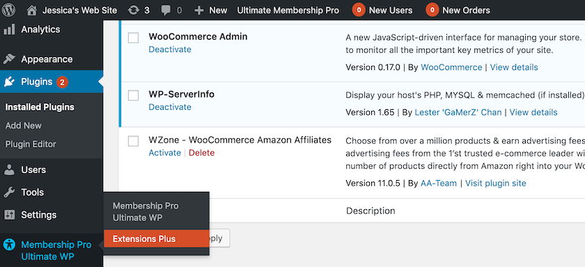 新的Membership Pro WP选项现在应出现在WordPress菜单中