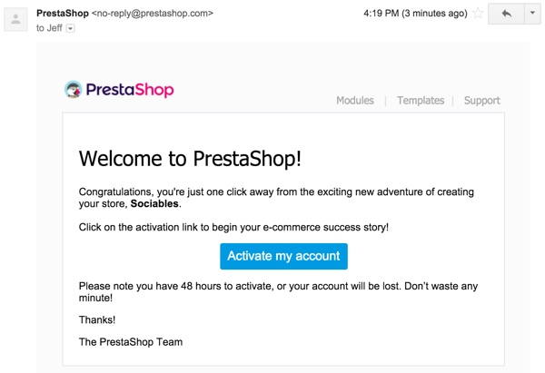 PrestaShop-欢迎电子邮件