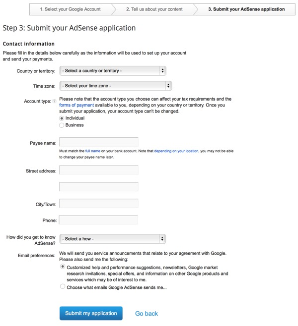Google AdSense三部分注册-第三步