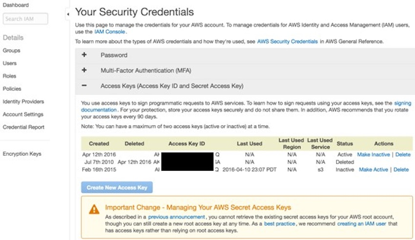 Yii AWS S3-安全凭证和访问密钥