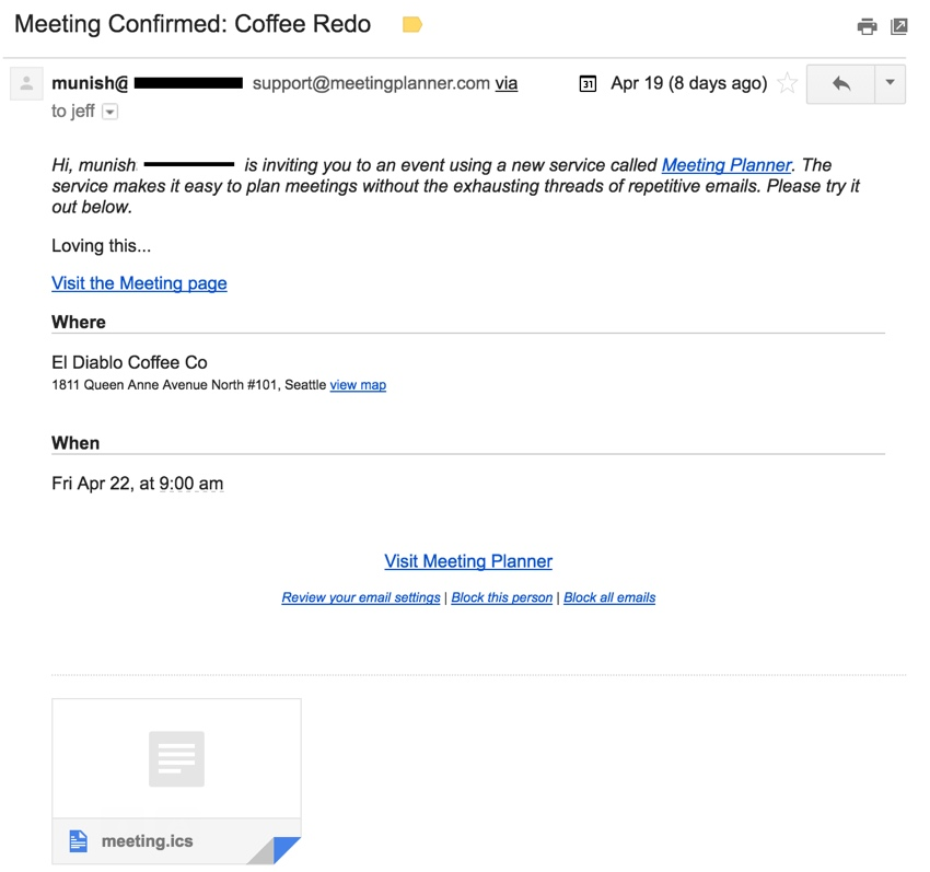 构建启动iCal文件-Gmail邀请
