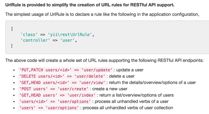 编写Yii2 REST API网址CRUD API端点的文档