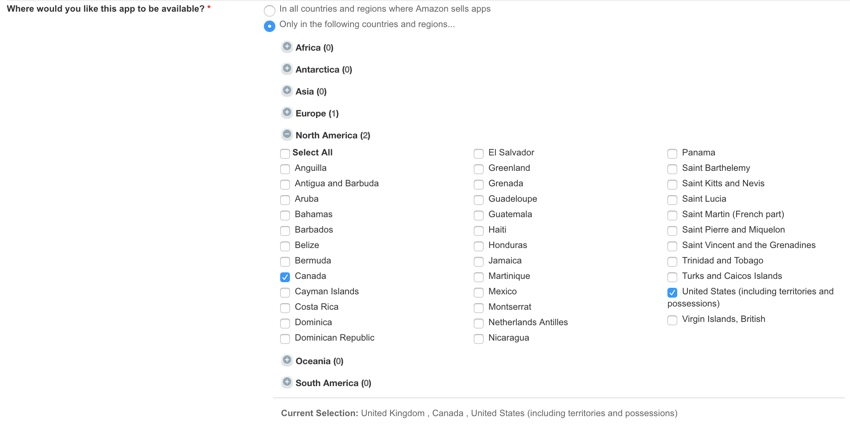 Amazon Appstore-选择发行国家