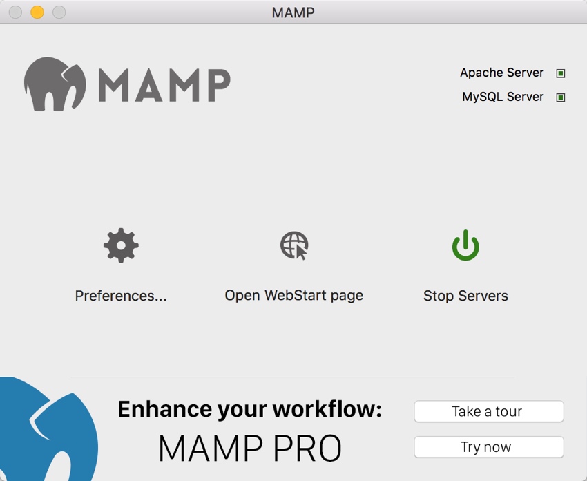 在Windows或Mac上安装Yii-MAMP窗口
