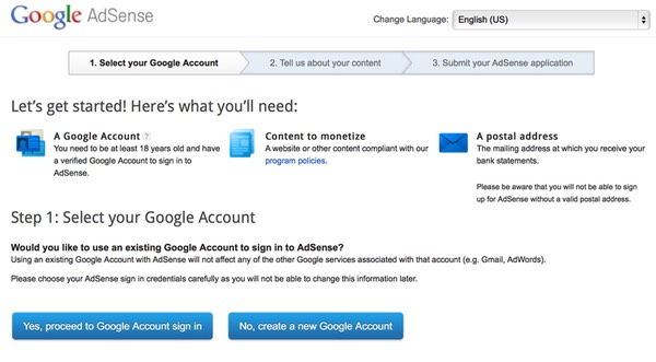 Google AdSense三部分注册-第一步