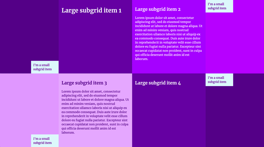 An example grid layout with 4 large and 4 small items