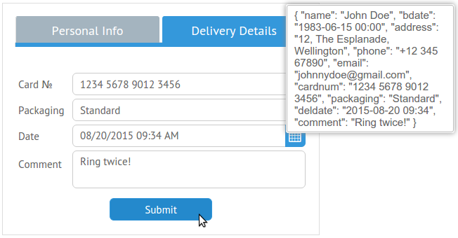 Webix multitab form submitted with data from both tabs