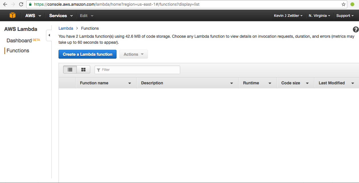 AWS Lambda仪表板的屏幕截图