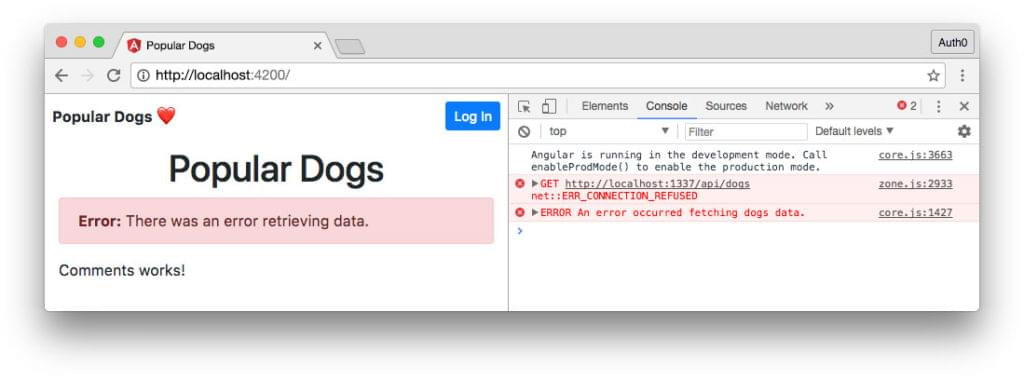 带有Node.js API的Angular应用显示数据错误