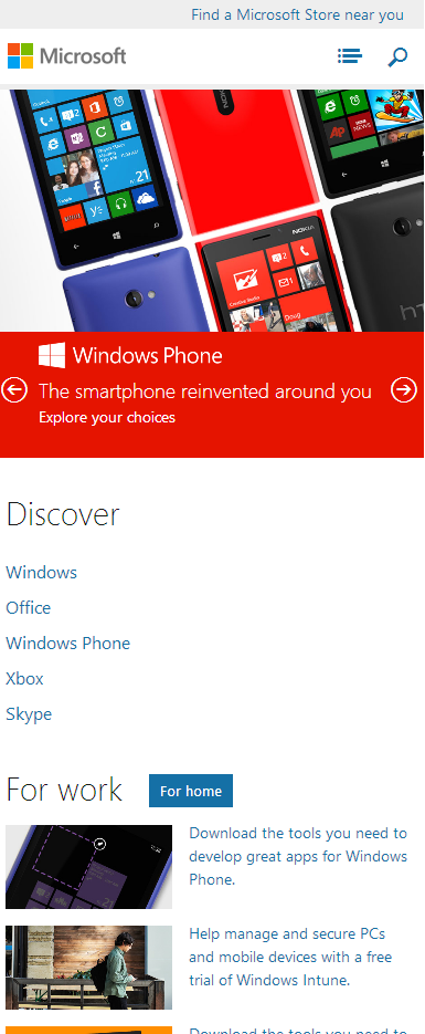 Microsoft.com专为手机设计