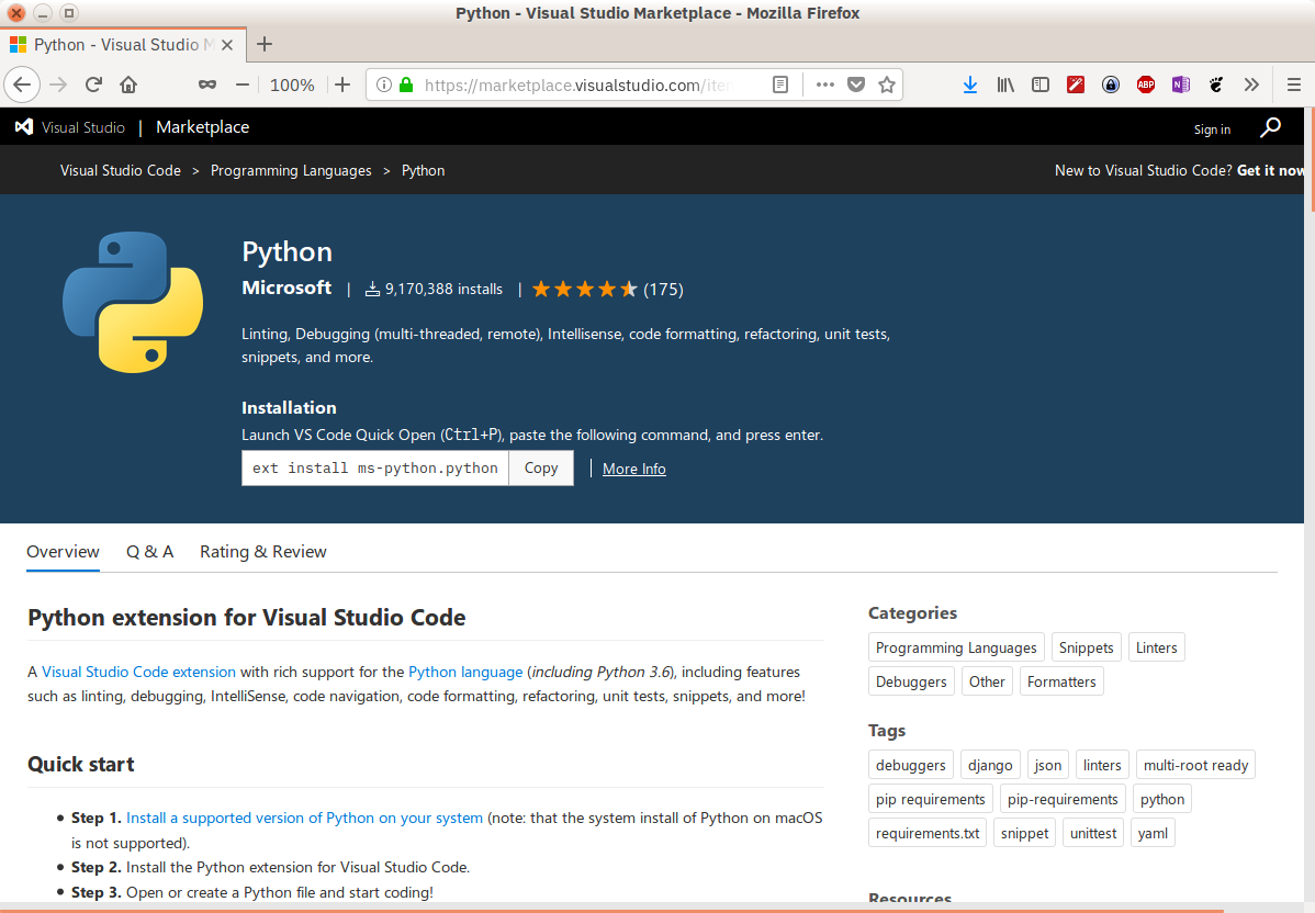 Installing the Python extension for VSCode