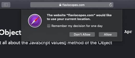 The permission screen in Safari