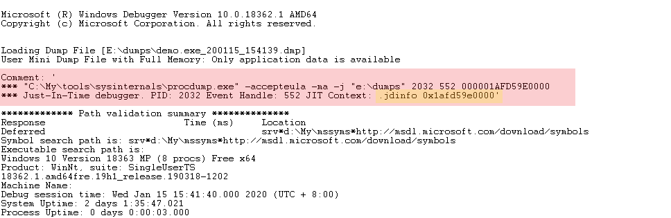 procdump 在转储文件中添加的注释
