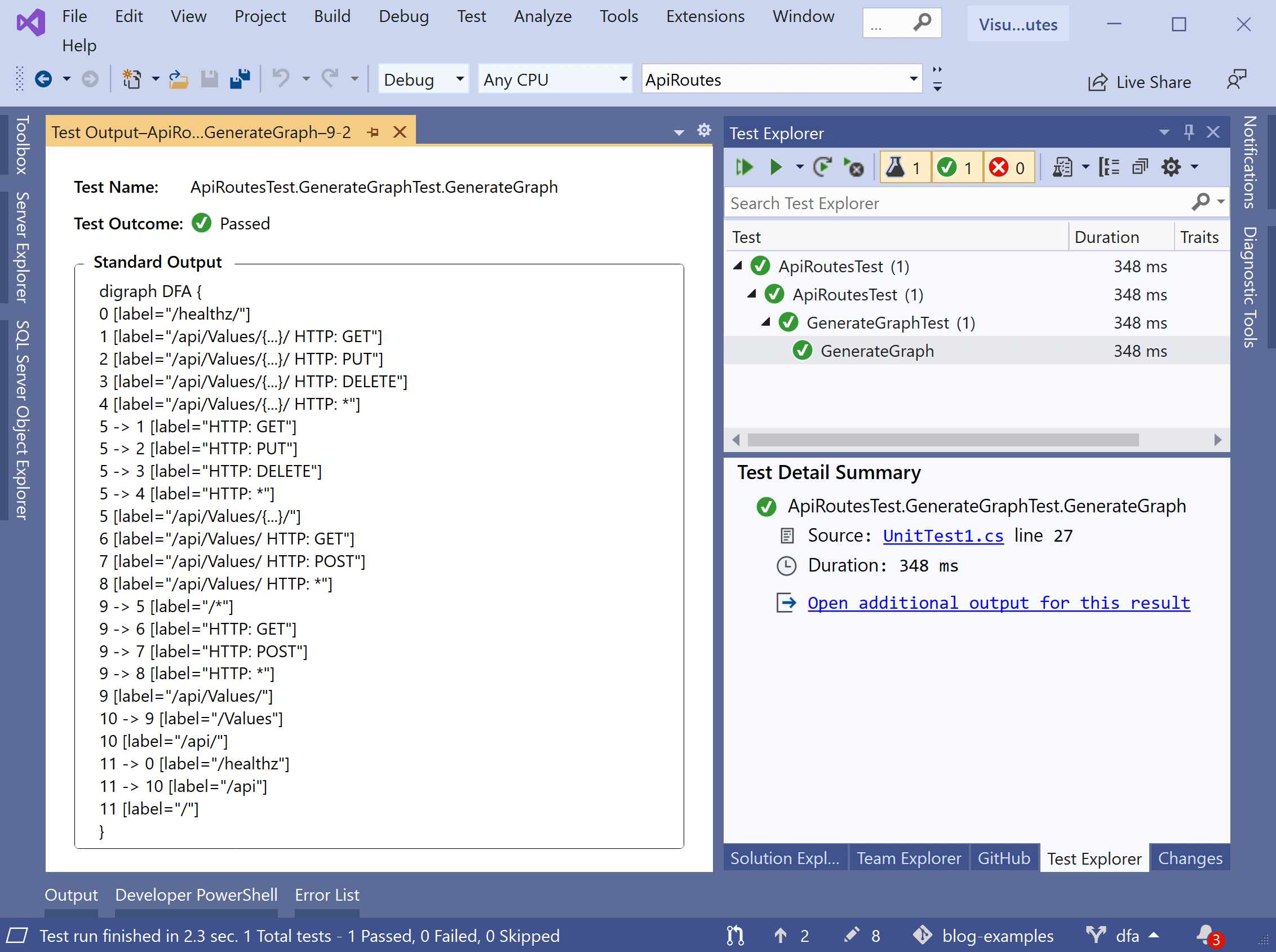 在Visual Studio中查看测试中的终结点数据