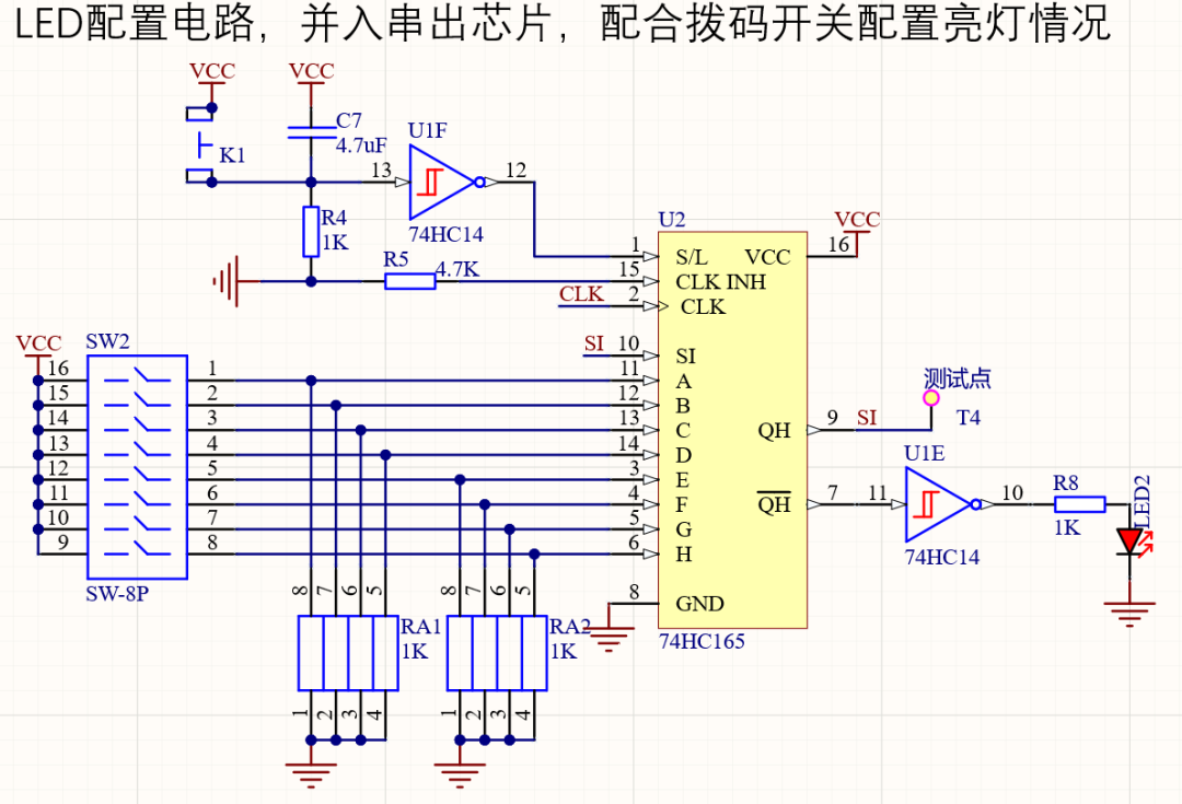 装载串行数据;按下时变为低电平,装载并行数据,也就是读取拨码开关的