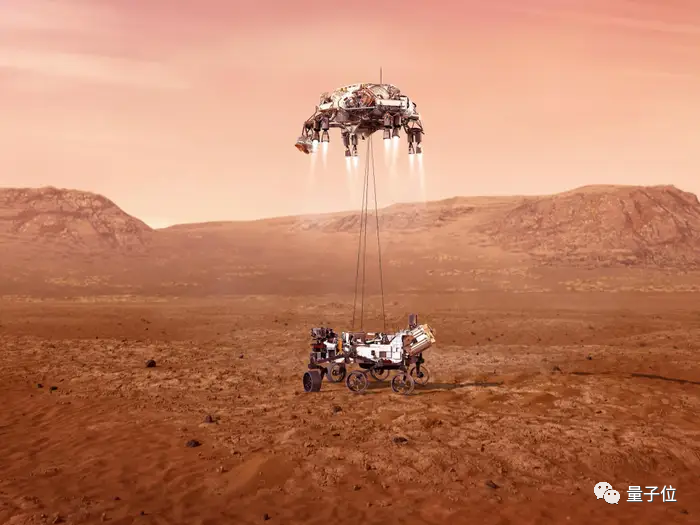 这一次"毅力号"同样以"空中吊车"(sky crane)的方式着陆火星