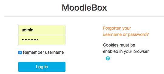 Moodlebox login screen