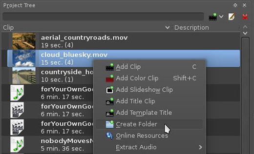 new folder in kdenlive