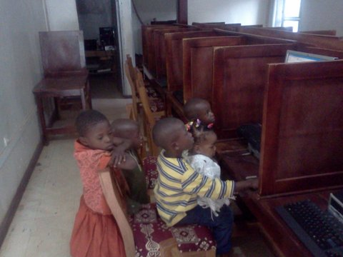 Children at the cybercafe in Cameroon