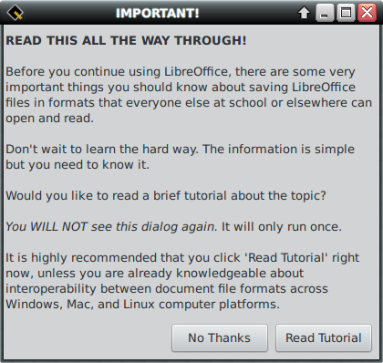 UberStudent LibreOffice First Run Dialog