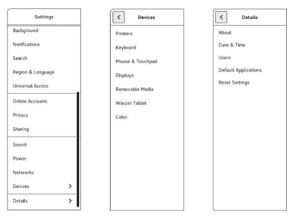 Devices & Details menu prototype