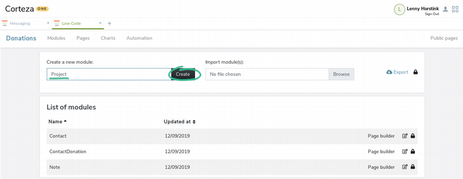 Donations application modules