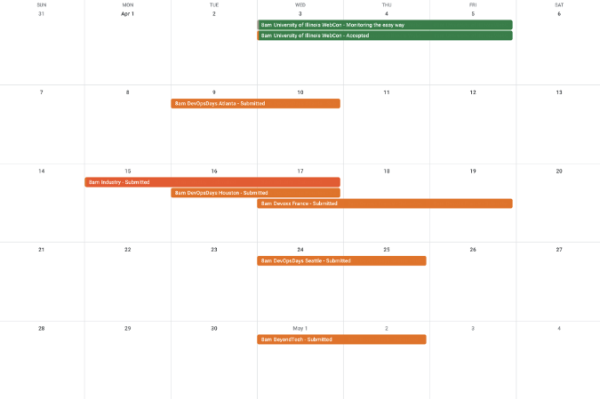 Google calendar of speaking engagements