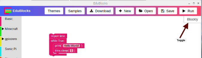 EduBlocks Blockly toggle