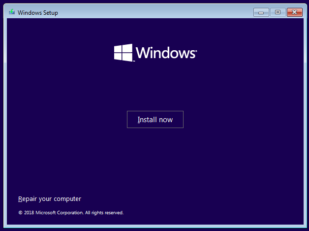 Install Windows confirmation screen