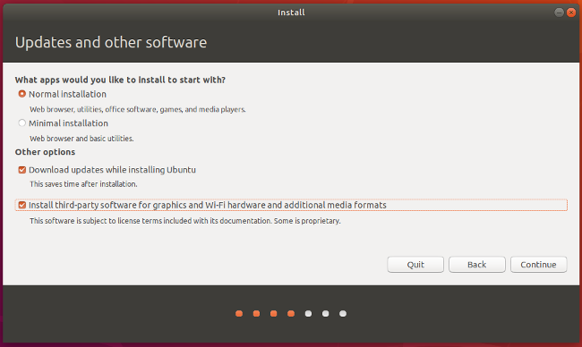 Choose Ubuntu installation options