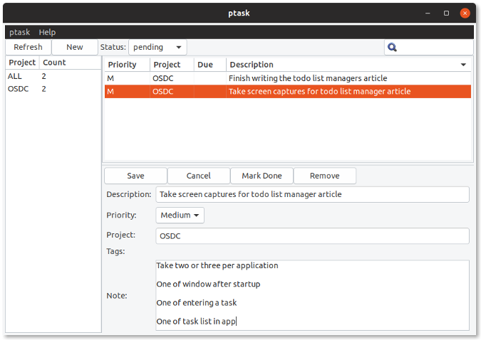 Editing a task in ptask