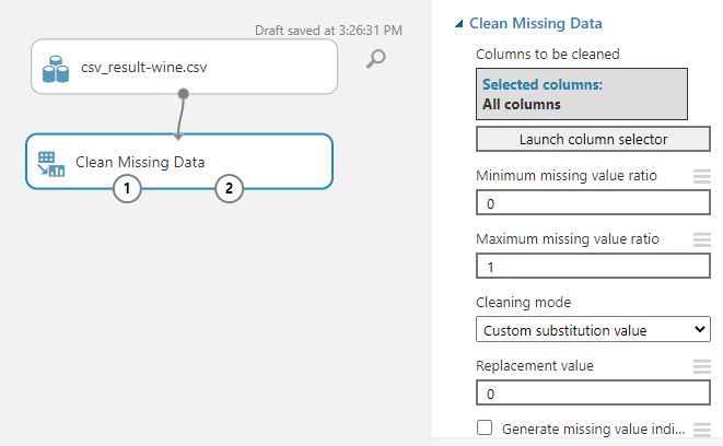 Configuring Clean Missing Data control.