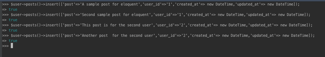 Inserting data into the database using tinker