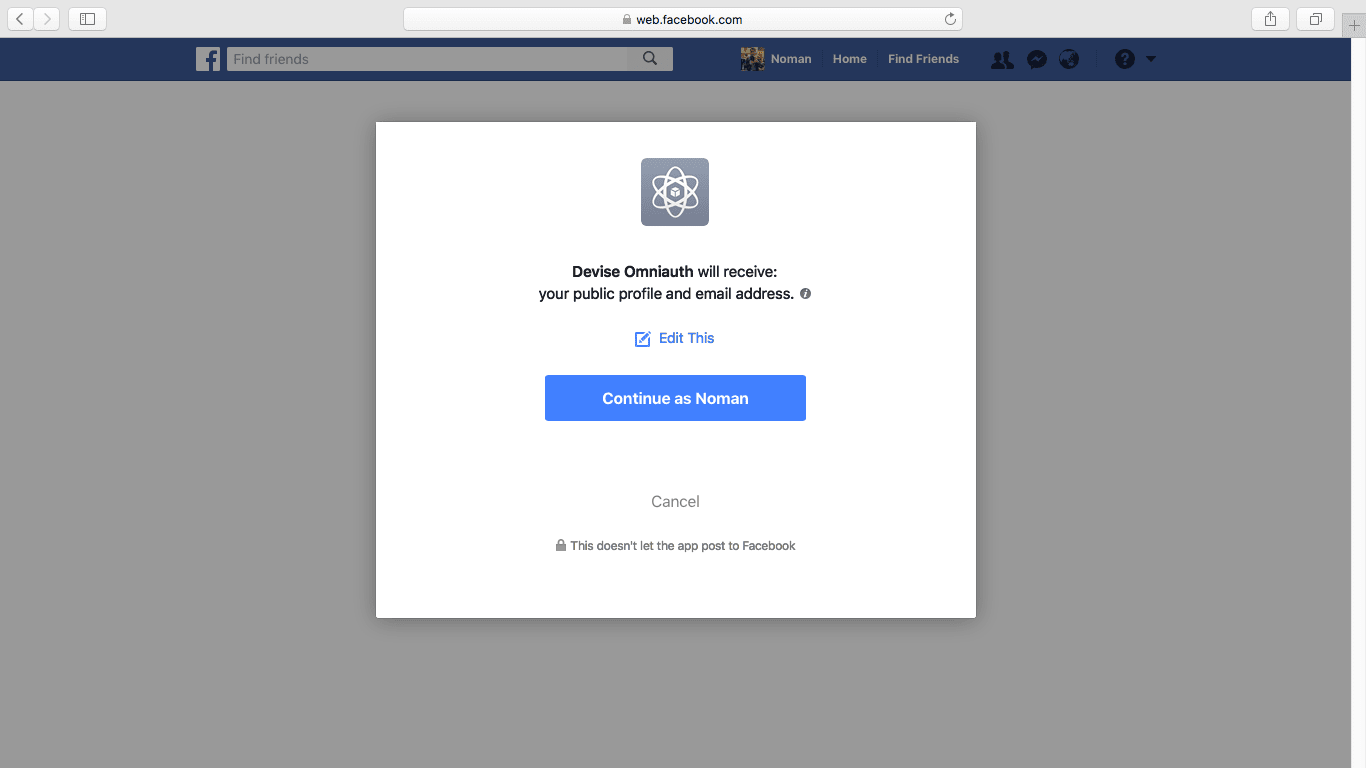 Facebook Permissions Page