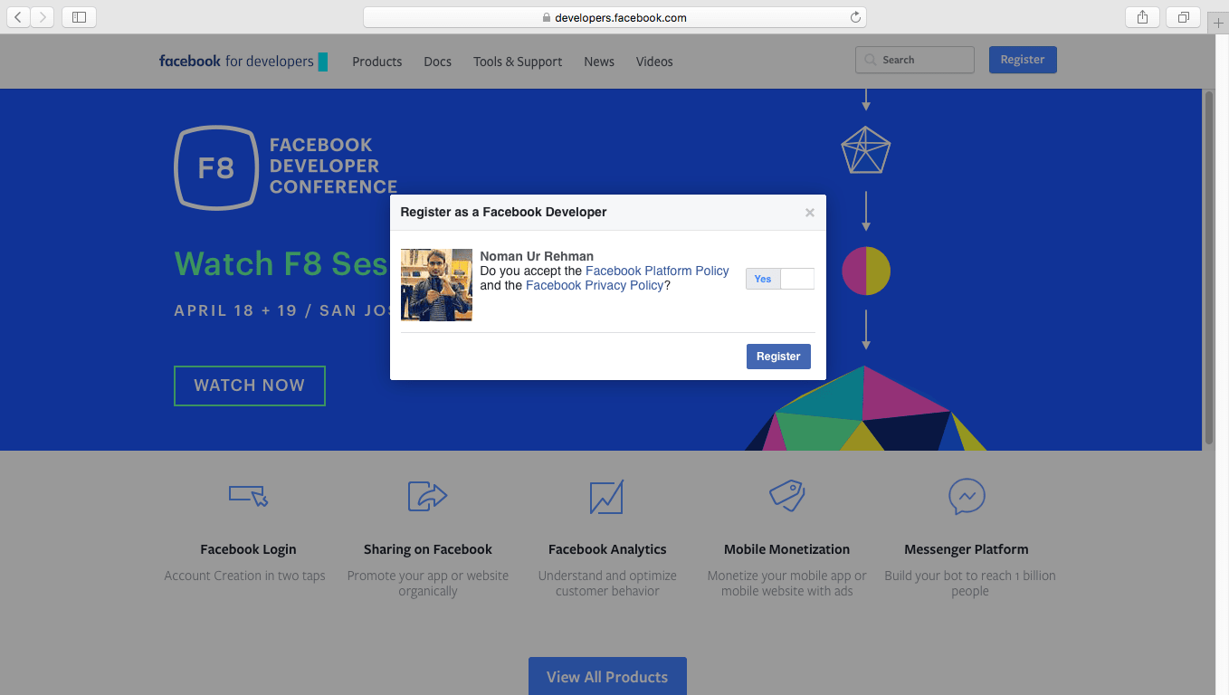Facebook Developer Registration