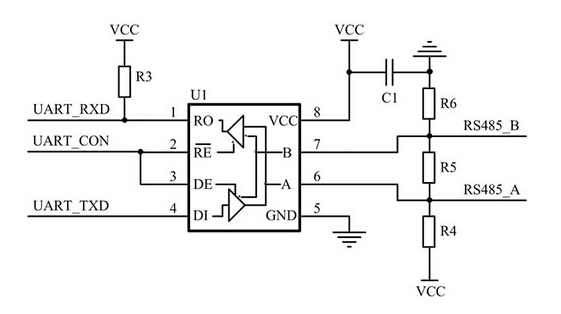 带收发控制脚非隔离RS-485电路