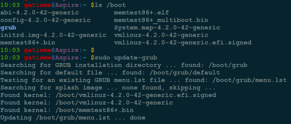 update-grub命令来更新